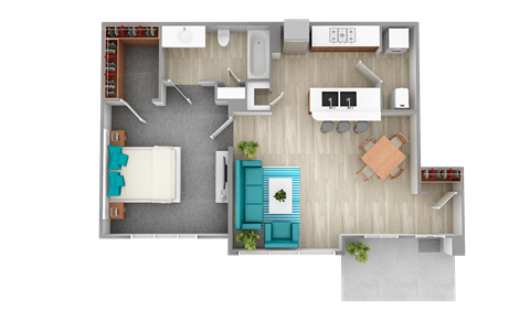 Floor plan for 1 bed, 1 bath, 640 sqft